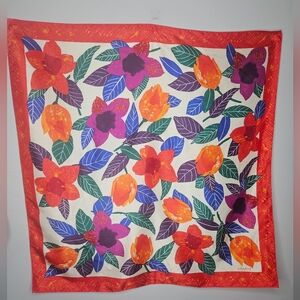 Vintage Runaway Vibrant Tropical Floral Scarf 35" x 35"